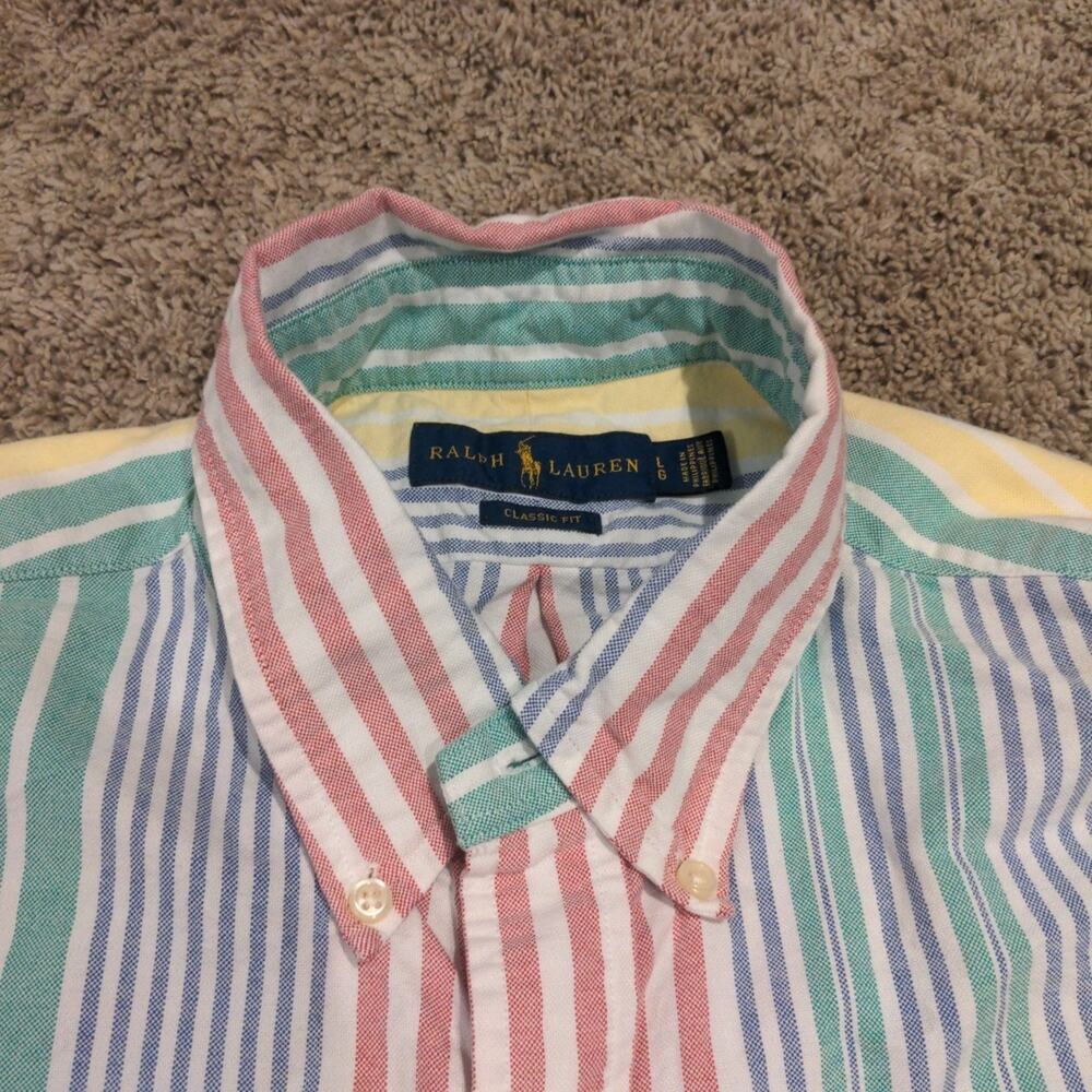 Ralph Lauren Shirt Mens Multi Striped Classic Fit Long Sleeve Polo Logo Sz L